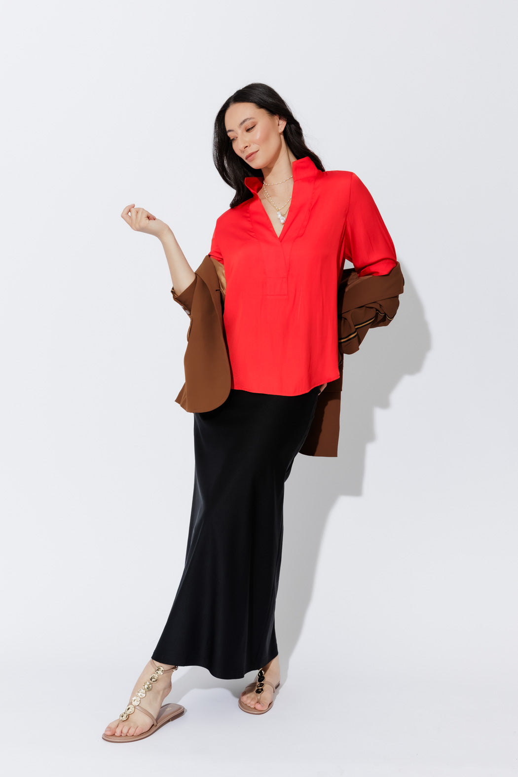 Red Silky Milan Blogger Shirt
