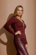 Burgundy Tencel Long Sleeve Lust Top