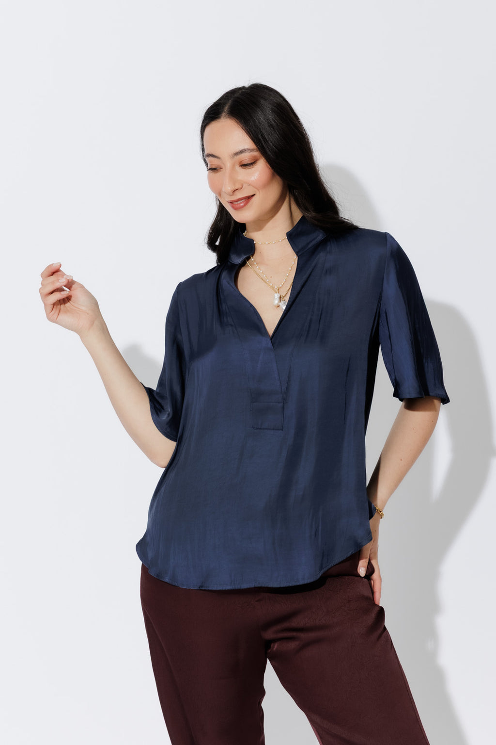 Navy Milan Fluted Blogger Shirt