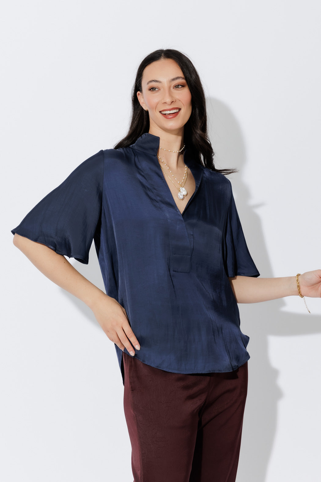Navy Milan Fluted Blogger Shirt