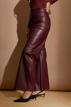 Burgundy Faux Leather Pocket Pant