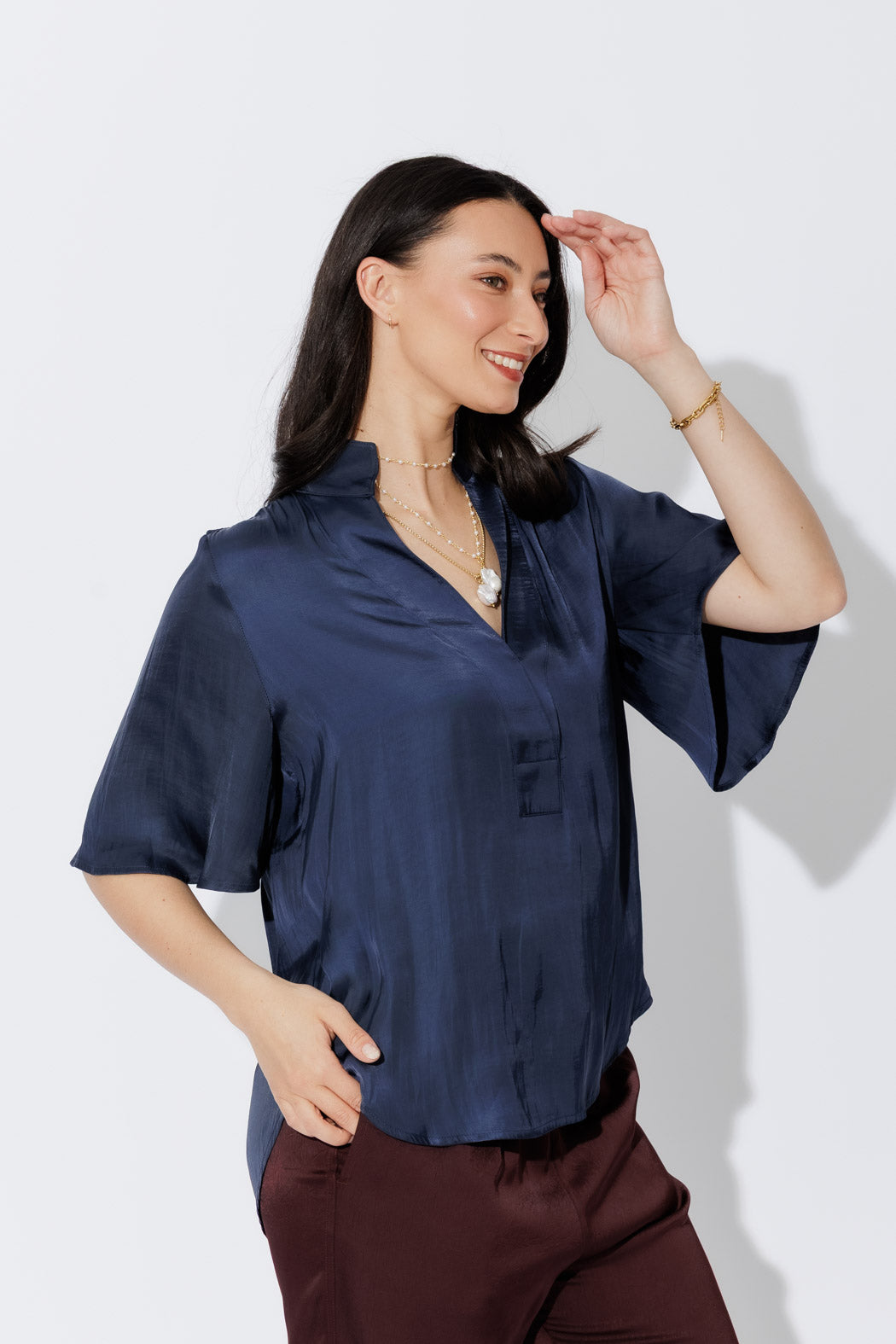 Navy Milan Fluted Blogger Shirt