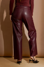 Burgundy Faux Leather Pocket Pant