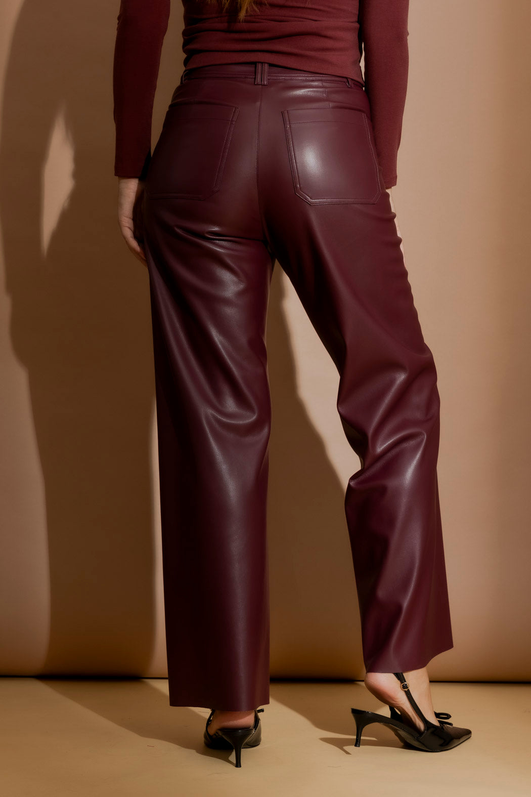 Burgundy Faux Leather Pocket Pant