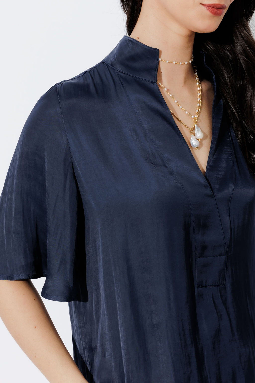 Navy Milan Fluted Blogger Shirt