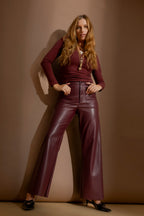Burgundy Faux Leather Pocket Pant