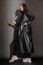 Black Faux Leather Trench Coat Black S
