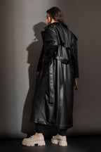 Black Faux Leather Trench Coat Black S