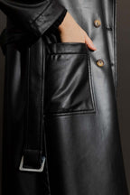 Black Faux Leather Trench Coat Black S