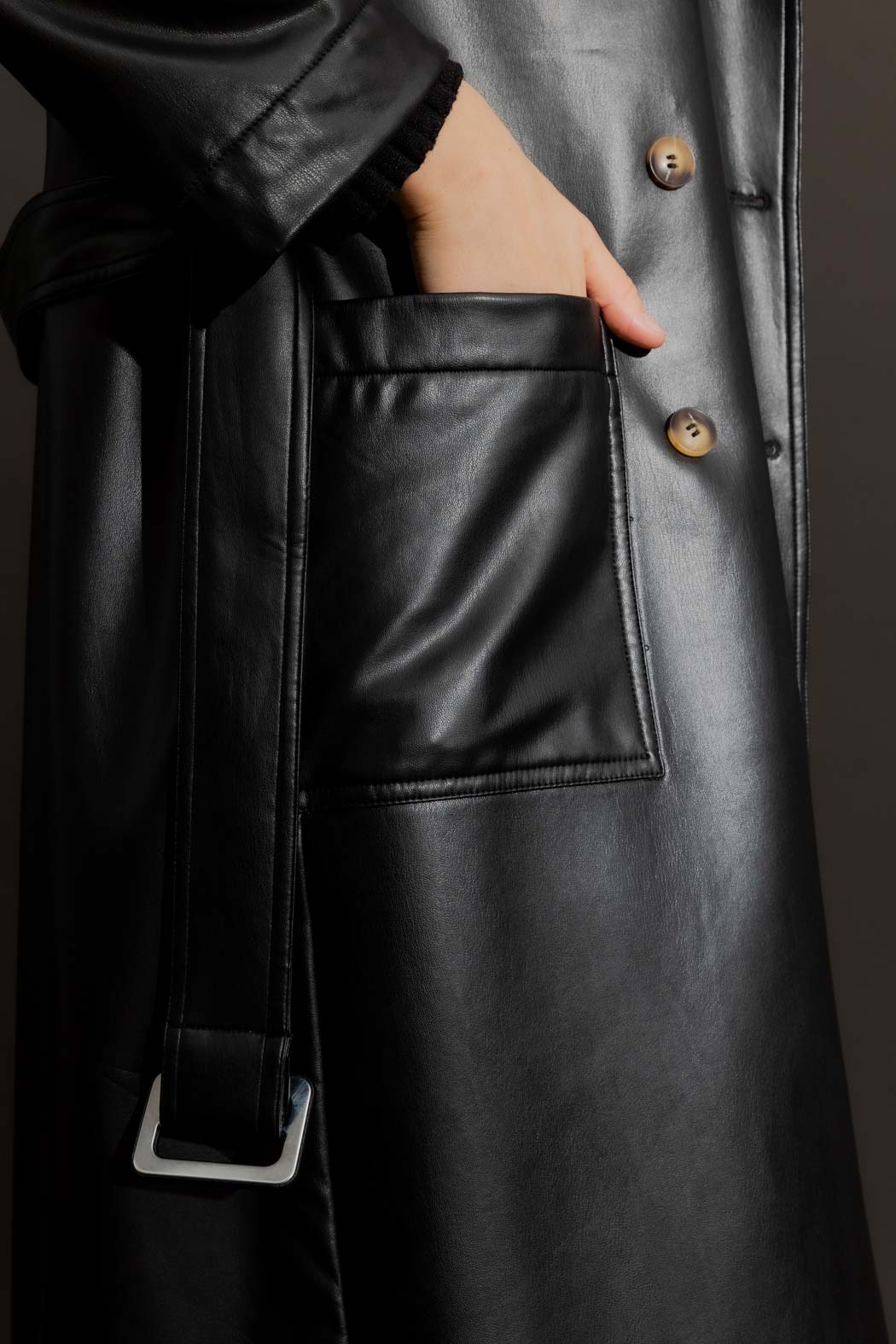 Black Faux Leather Trench Coat Black S