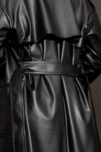 Black Faux Leather Trench Coat Black S