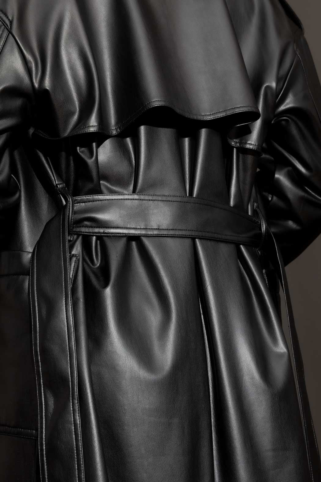 Black Faux Leather Trench Coat Black S