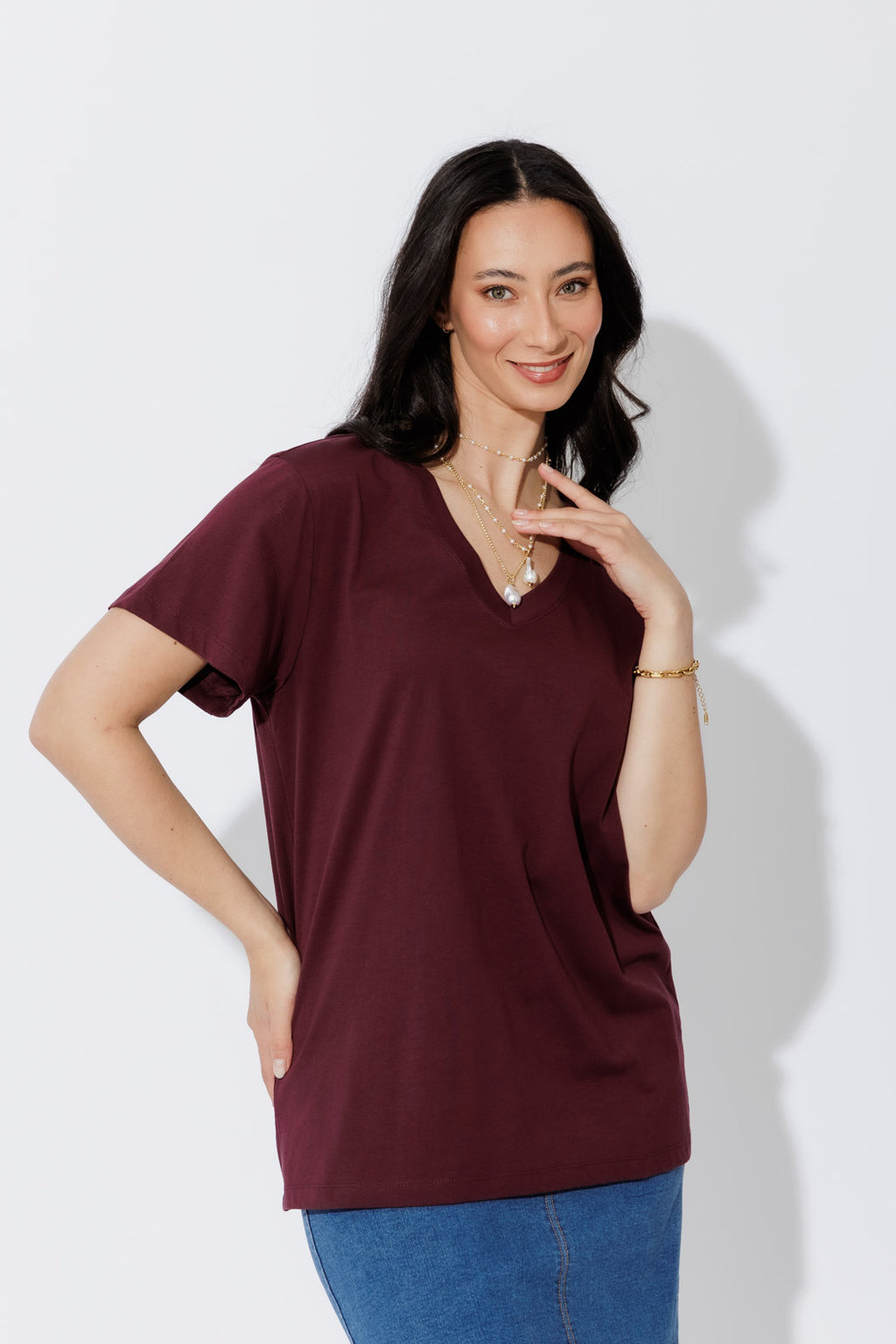 Burgundy Oversized V-Neck T-Shirt