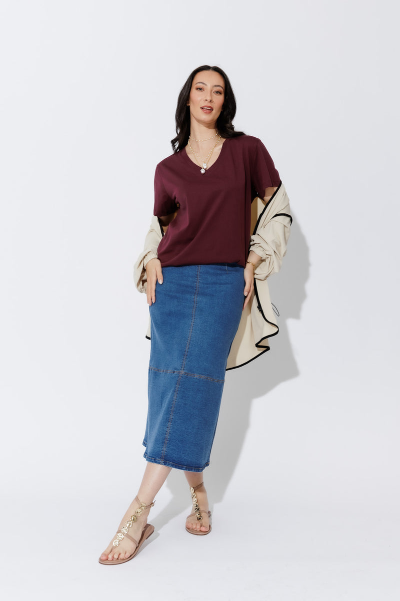 Burgundy Oversized V-Neck T-Shirt