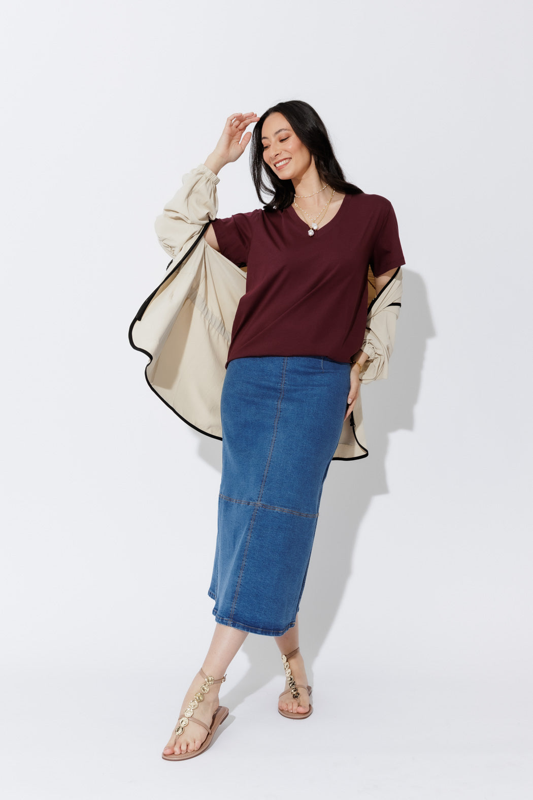 Burgundy Oversized V-Neck T-Shirt