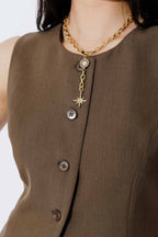 Khaki Round Neck Vest