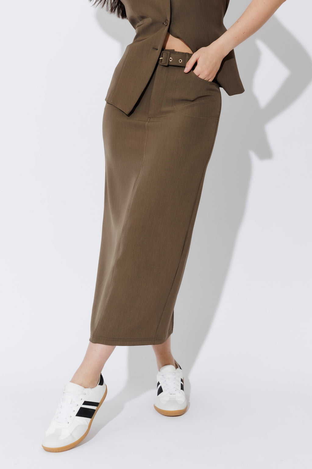 Khaki Belted Skirt
