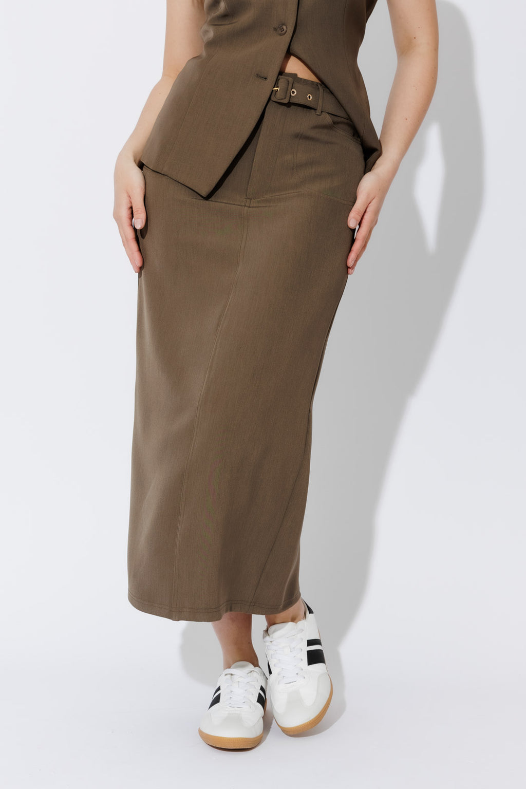 Khaki Belted Skirt