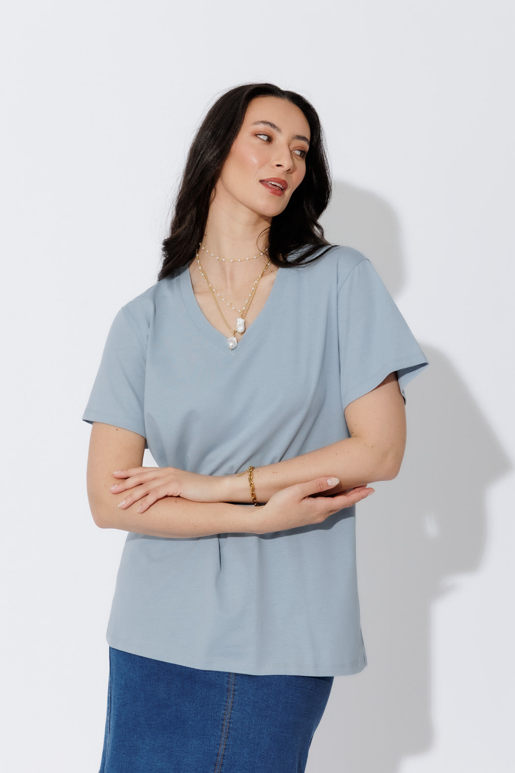 Blue Oversized V-Neck T-Shirt