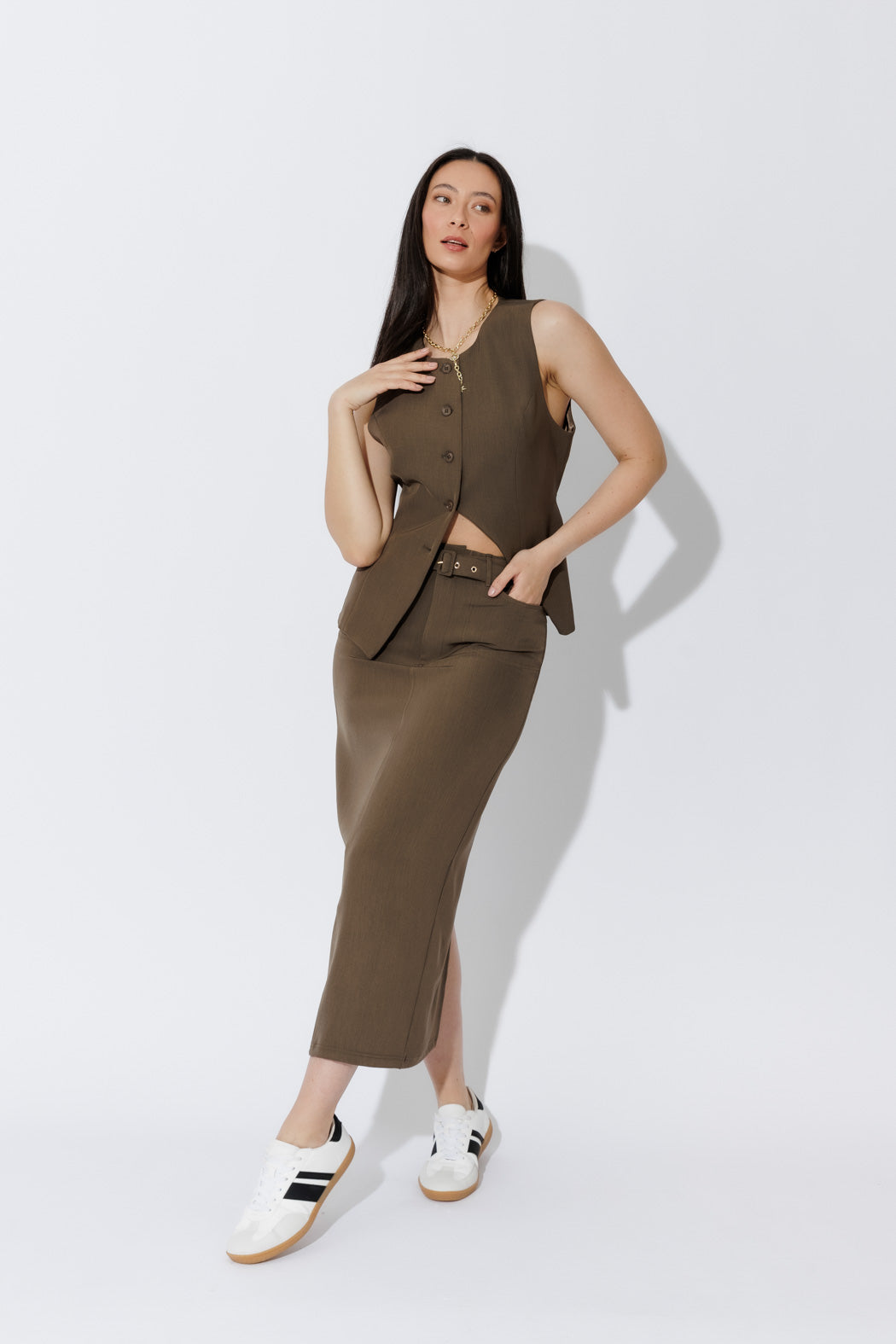 Khaki Belted Skirt