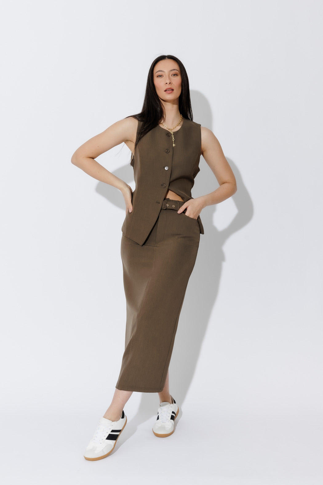 Khaki Belted Skirt