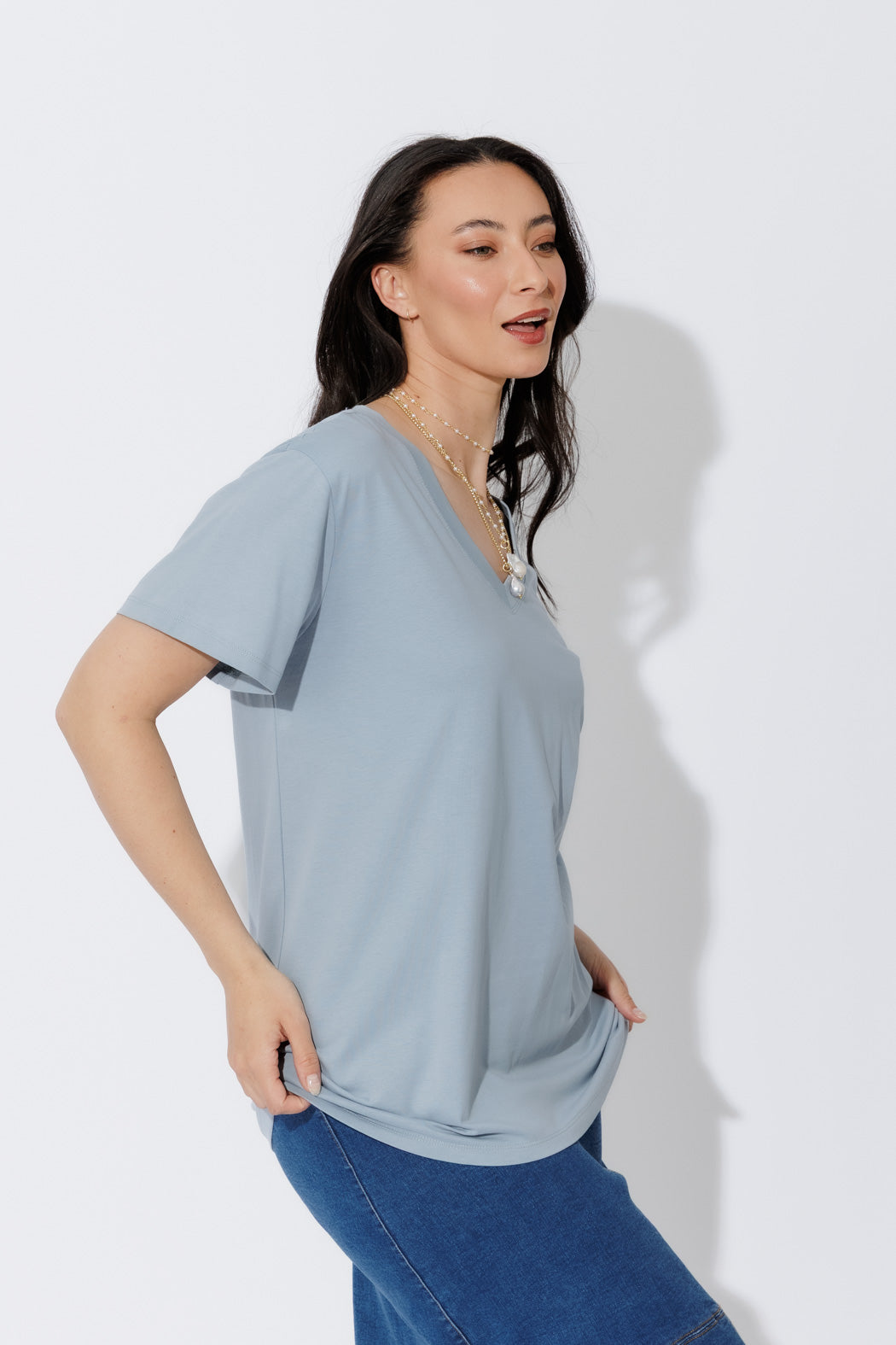 Blue Oversized V-Neck T-Shirt