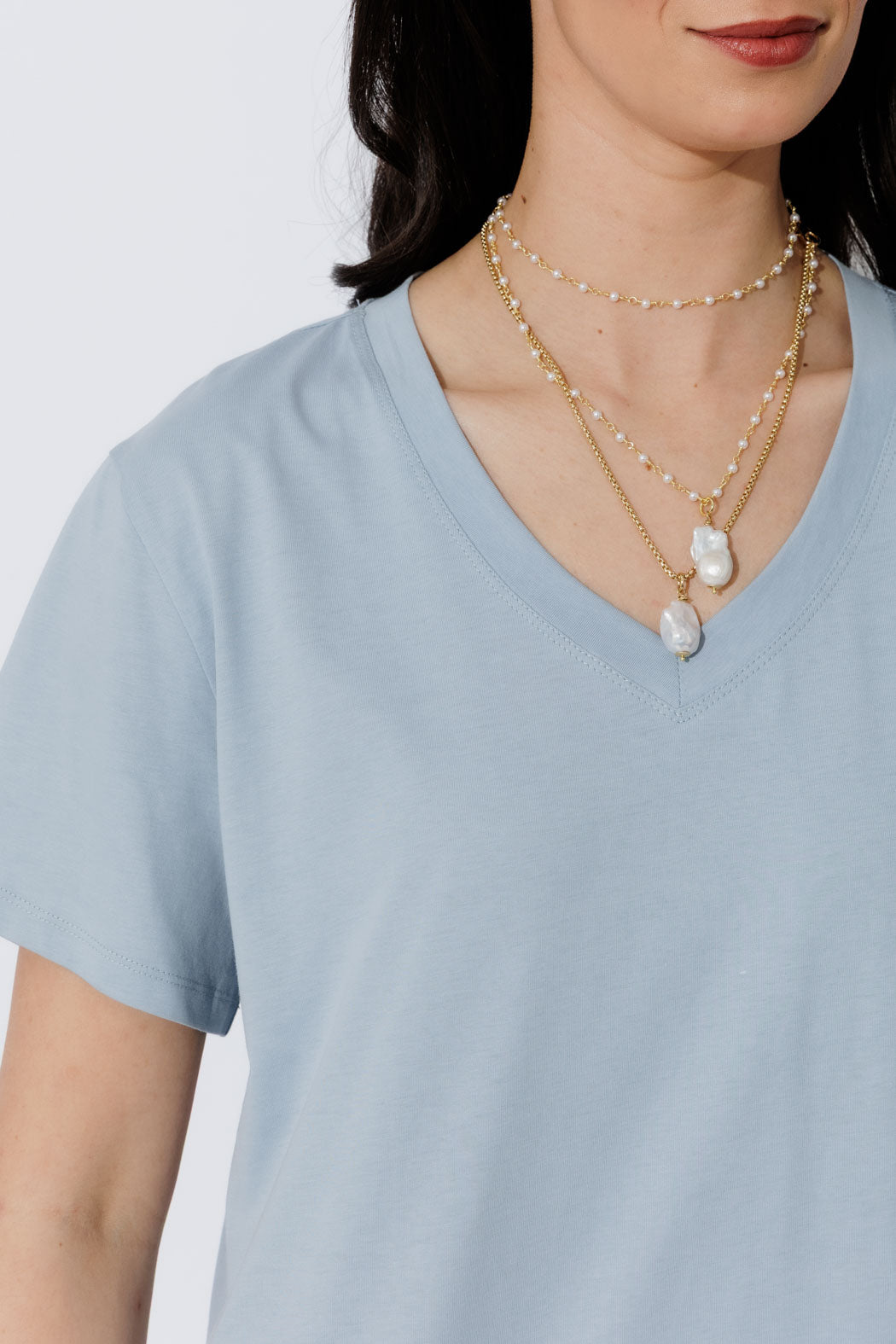 Blue Oversized V-Neck T-Shirt