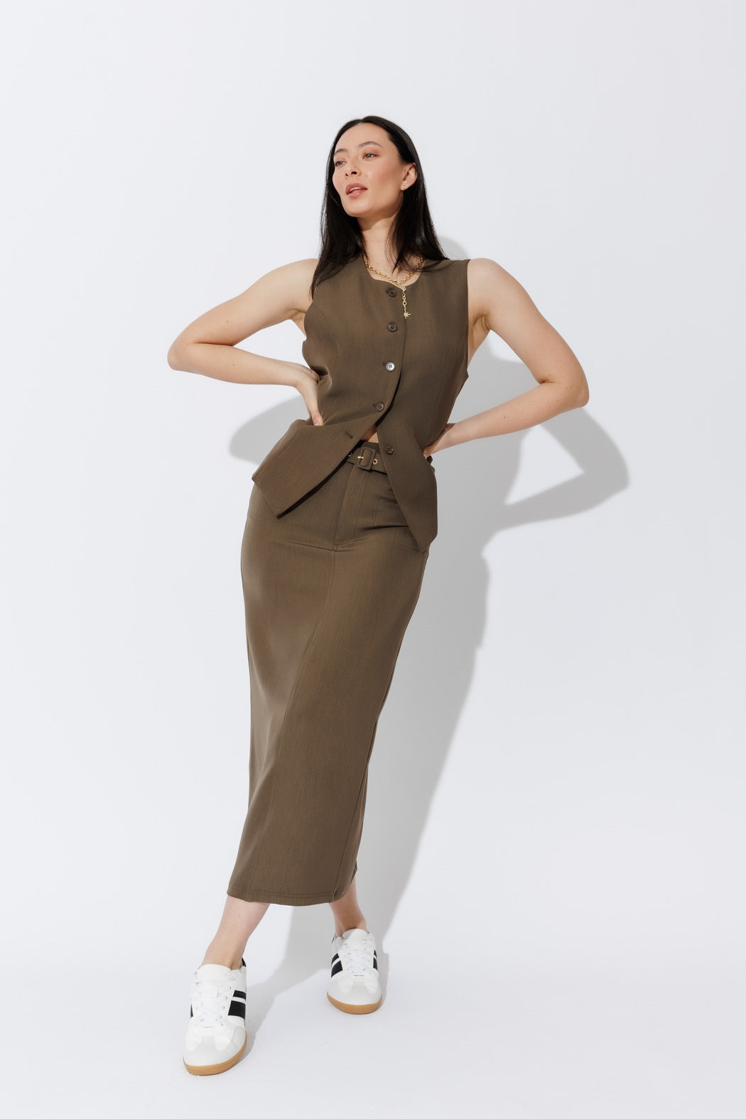 Khaki Belted Skirt