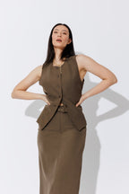 Khaki Round Neck Vest