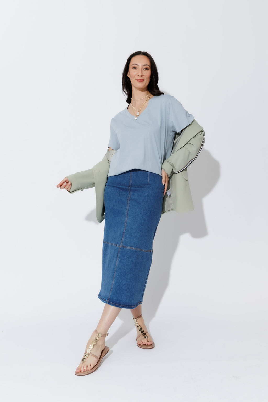 Blue Oversized V-Neck T-Shirt