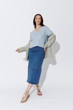 Blue Oversized V-Neck T-Shirt