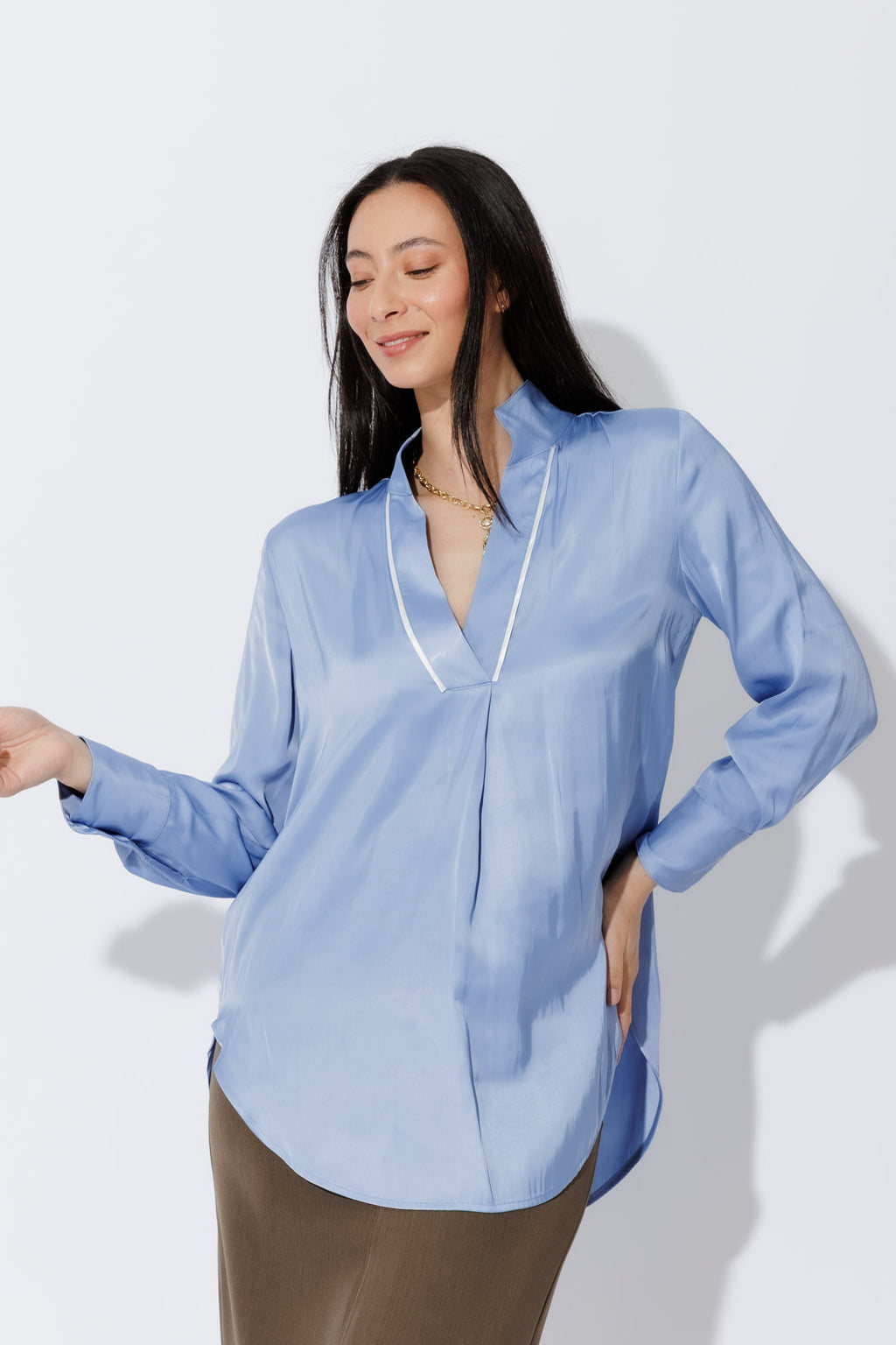Cornflower Piped Front Blogger Shirt