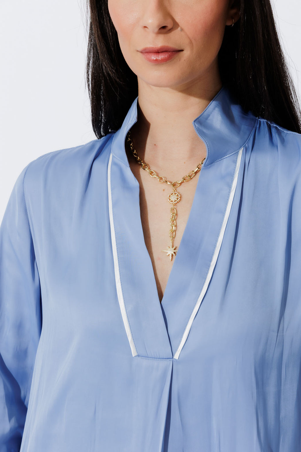 Cornflower Piped Front Blogger Shirt
