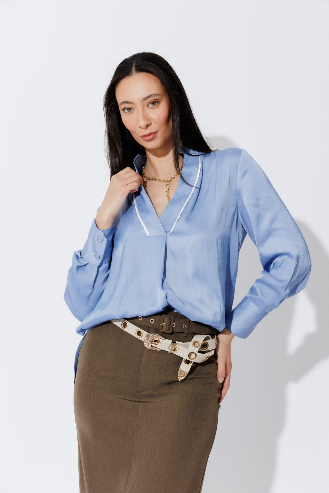Cornflower Piped Front Blogger Shirt