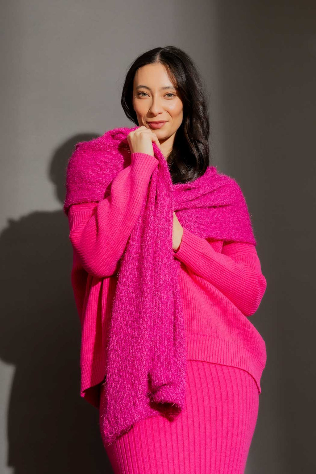 Pink Fluffy Hoodie Scarf Pink O/S