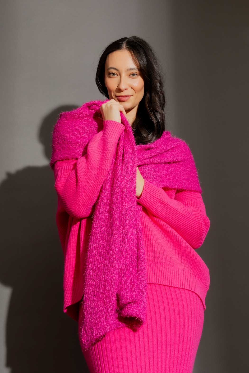 Pink Fluffy Hoodie Scarf Pink O/S