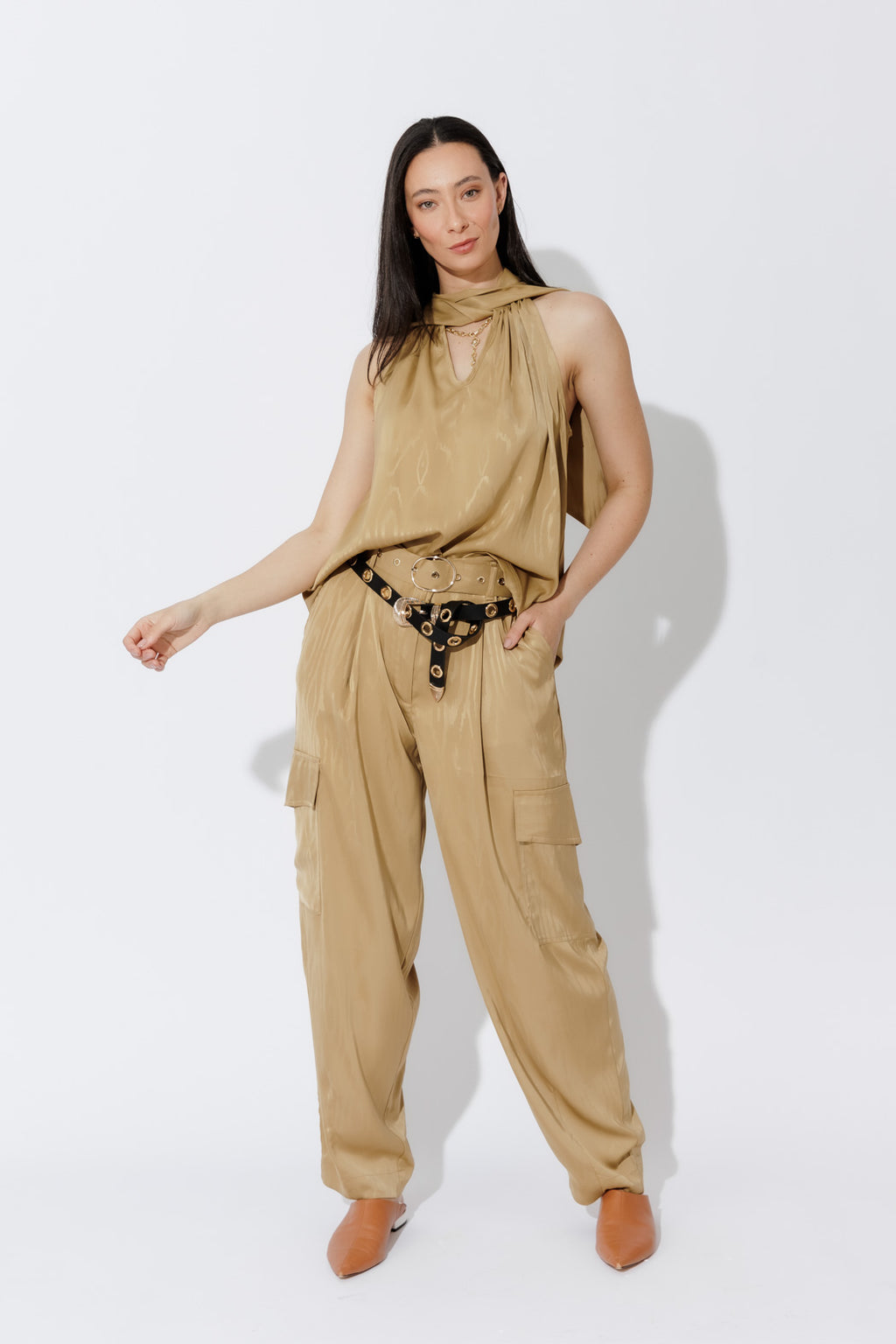 Gold Cargo Barrel Pant