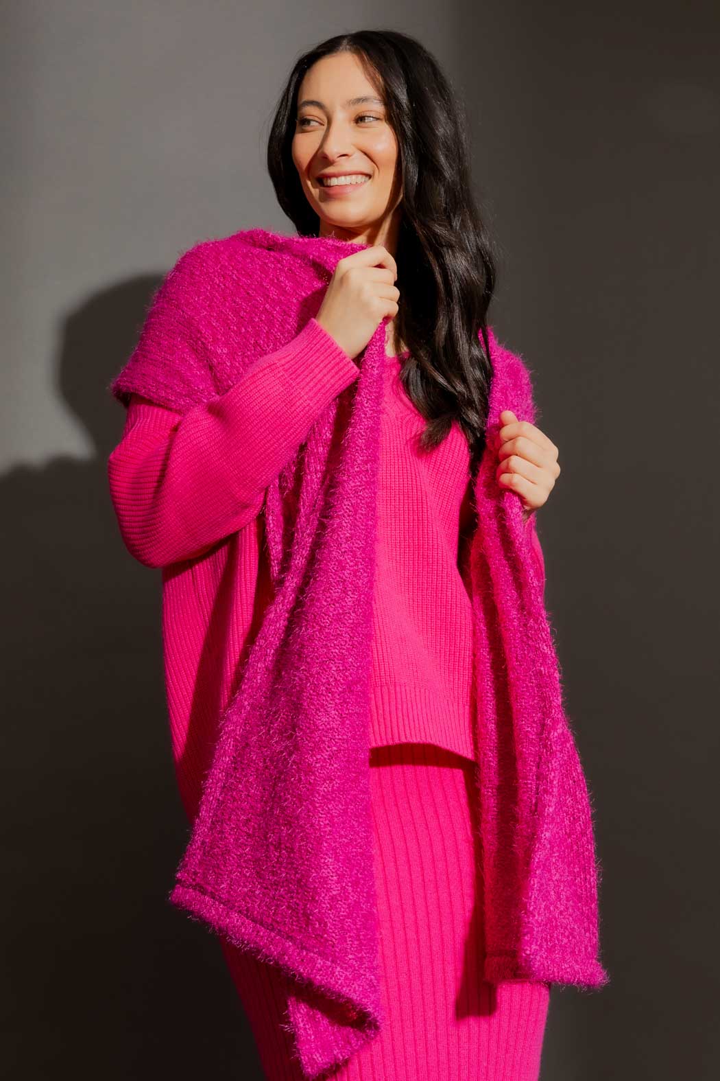 Pink Fluffy Hoodie Scarf Pink O/S