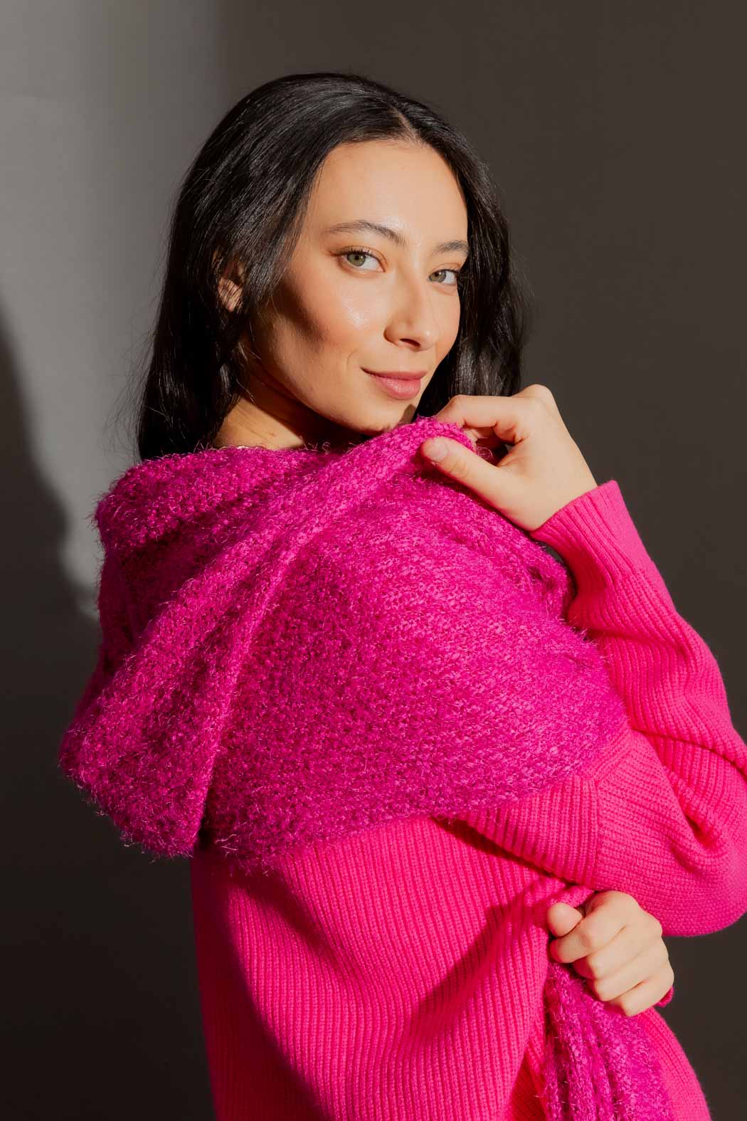 Pink Fluffy Hoodie Scarf Pink O/S