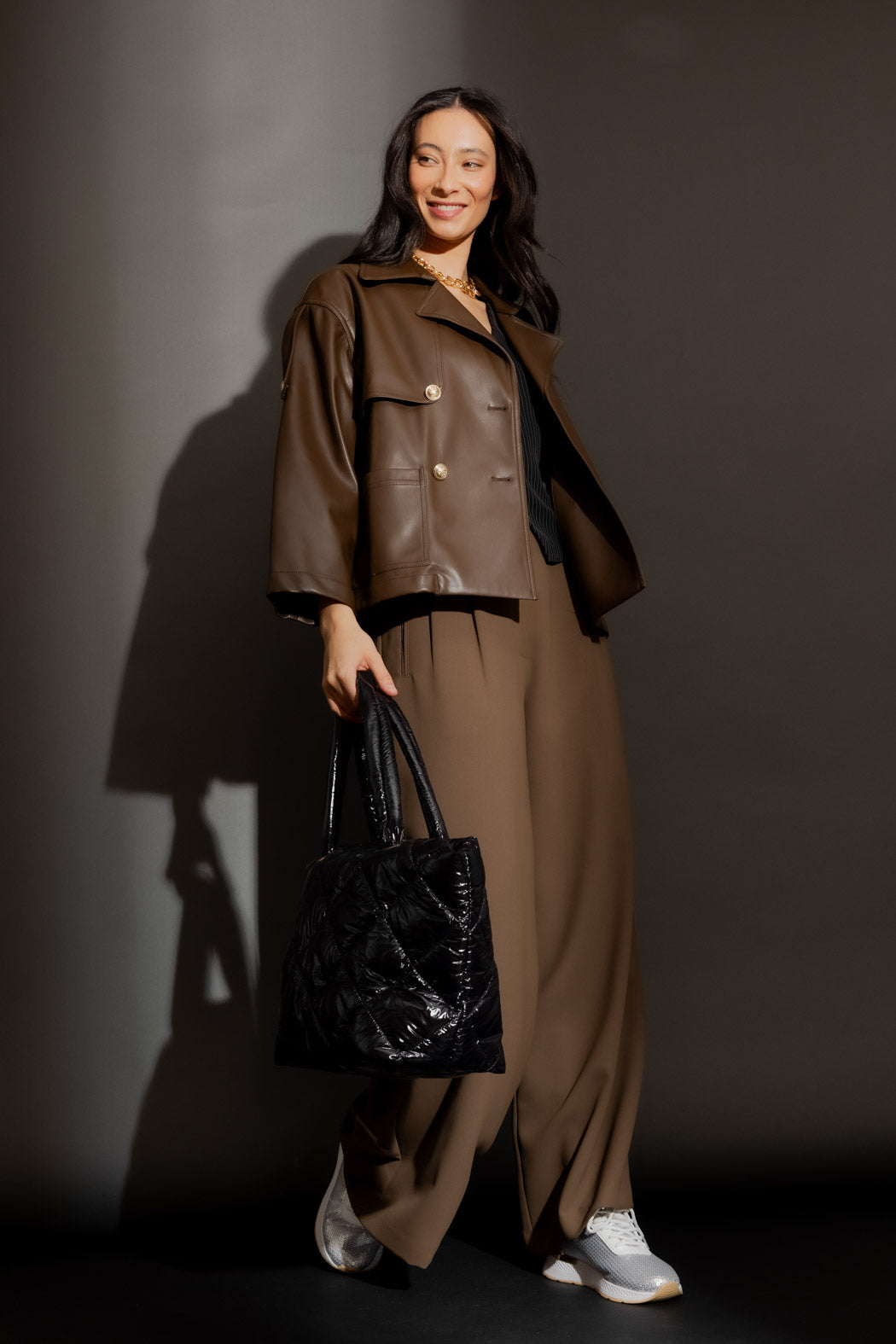 Chocolate Faux Leather Jacket Chocolate S