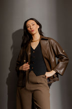 Chocolate Faux Leather Jacket Chocolate S