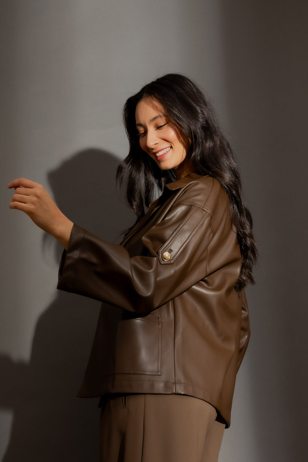 Chocolate Faux Leather Jacket Chocolate S