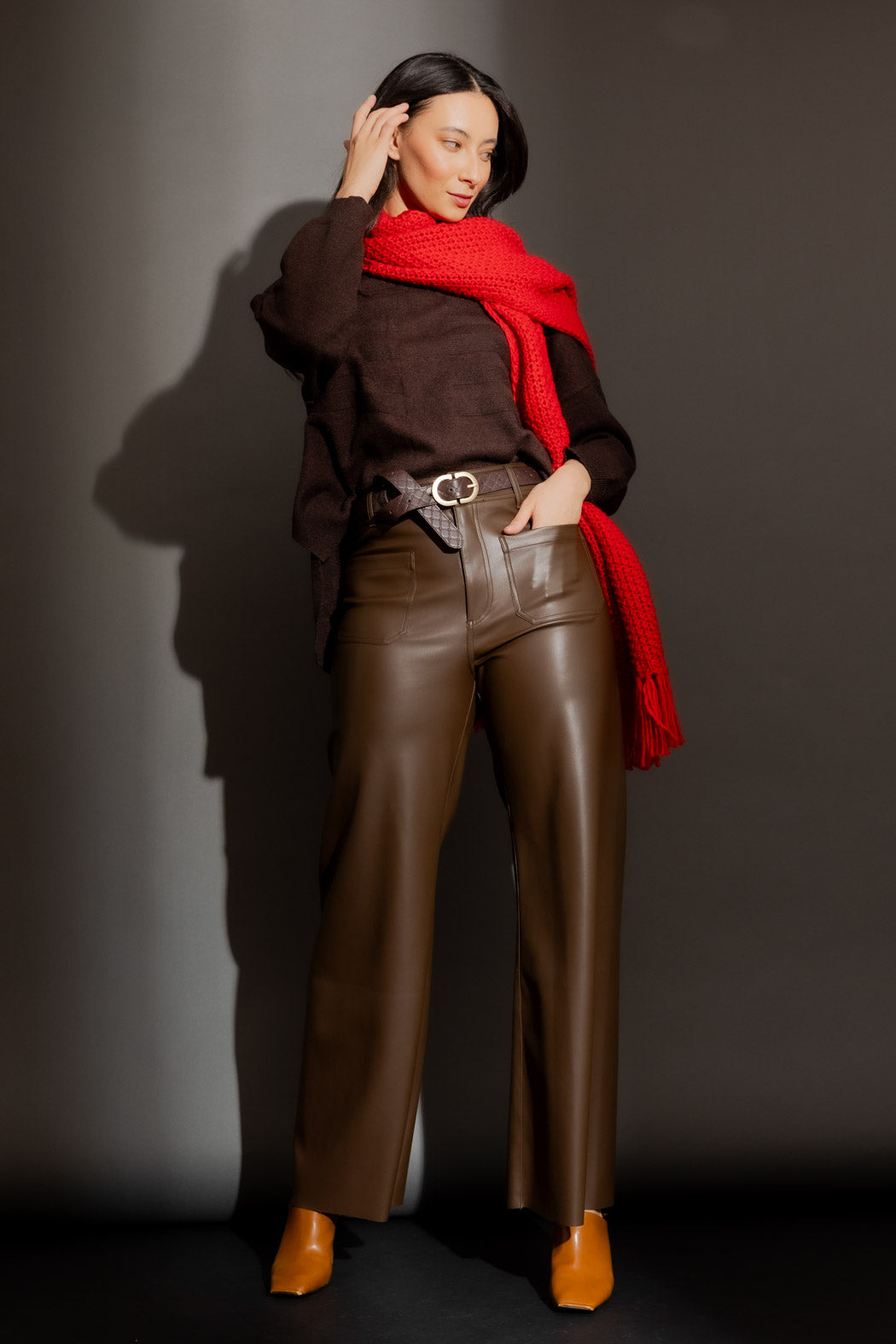 Chocolate Faux Leather Wide Leg Pant