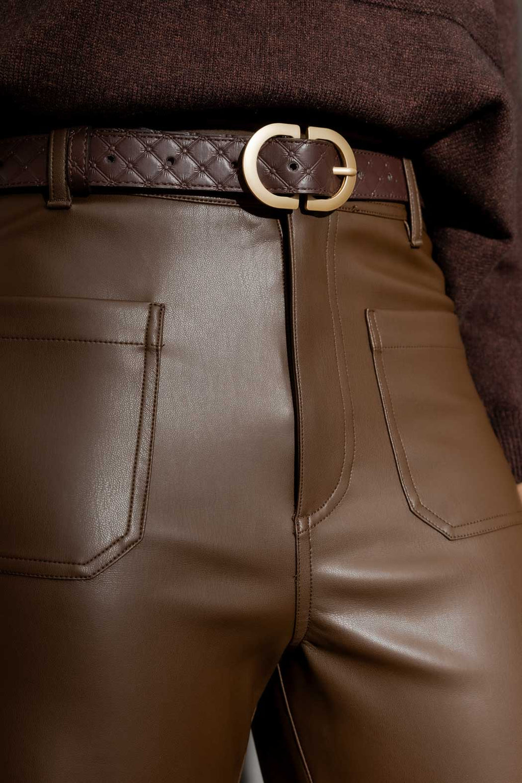 Chocolate Faux Leather Wide Leg Pant
