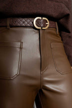 Chocolate Faux Leather Wide Leg Pant