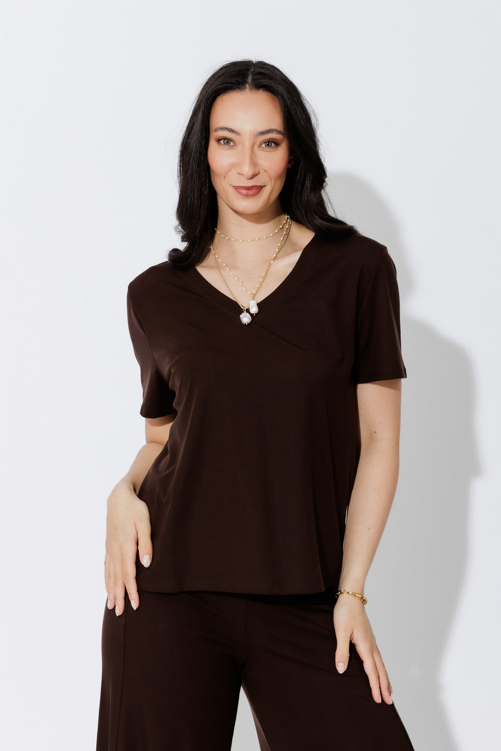 Black Tencel V-Neck T-Shirt