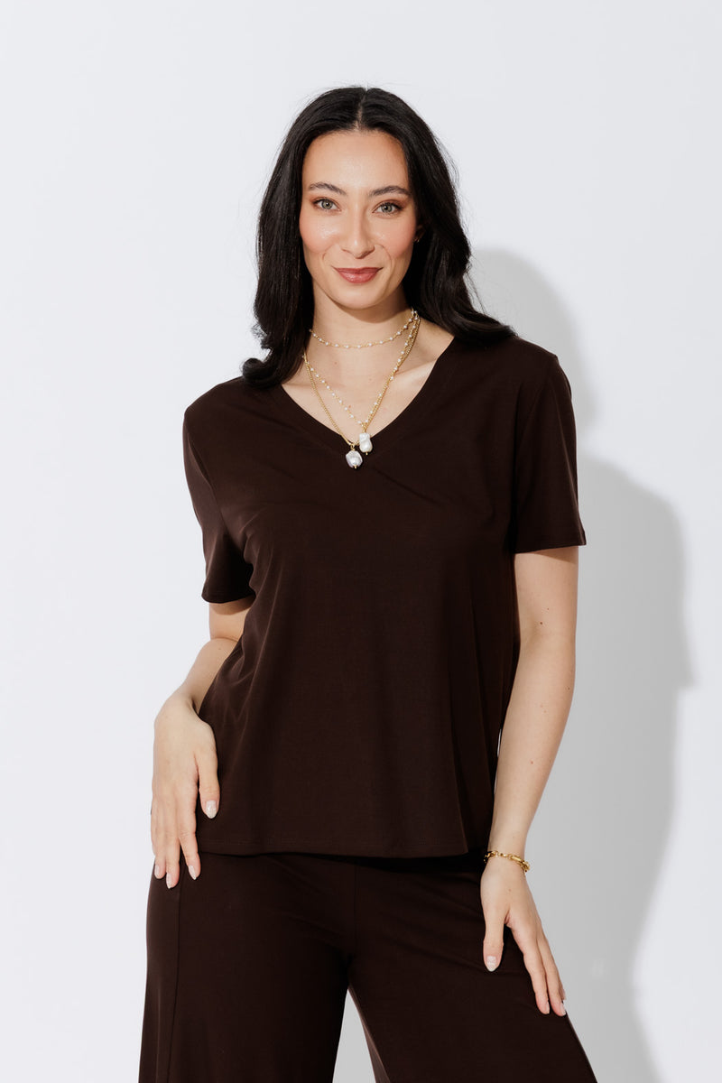 Black Tencel V-Neck T-Shirt
