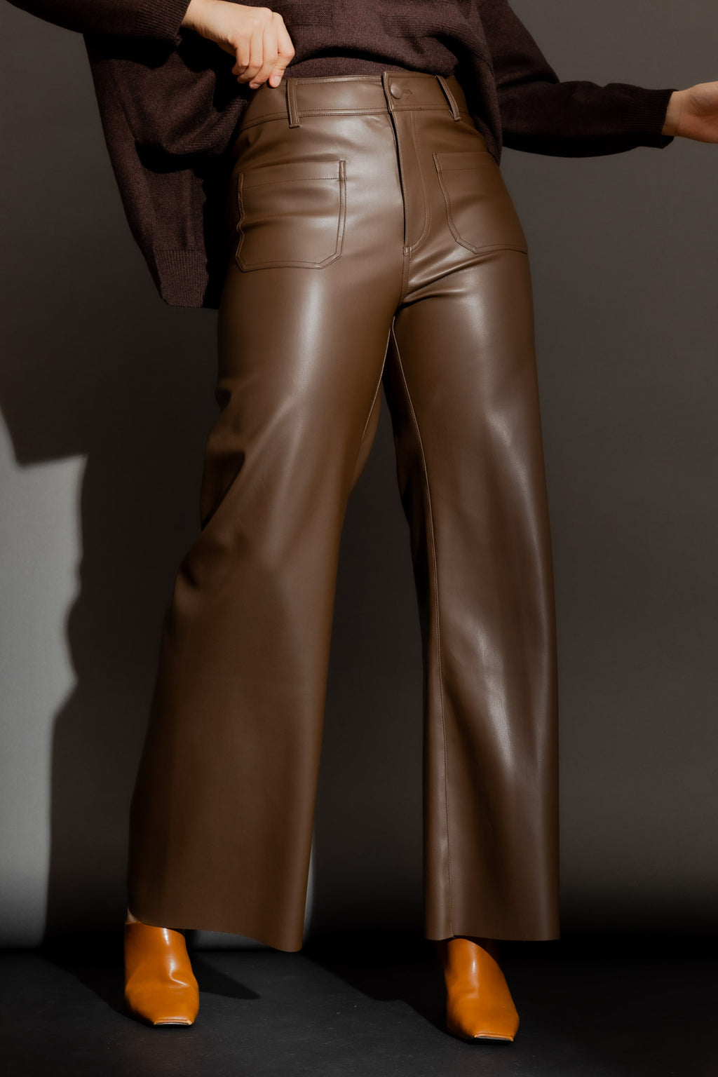 Chocolate Faux Leather Wide Leg Pant