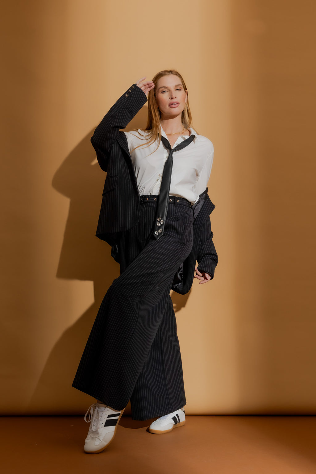 Pinstripe Wide Leg Pant Black Stripe