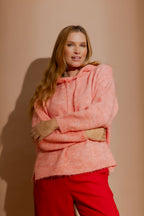 Coral Recycled Yarn Fluffy Hoodie Coral S